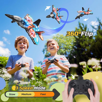Foam RC Plane Drone for Kids, Remote Control Airplane Fighter Jet with LED Light, Auto Hover, 360°Flip, 2 Batteries (16 Mins Flight), Easy-to-Fly Helicopter Toy for Beginners