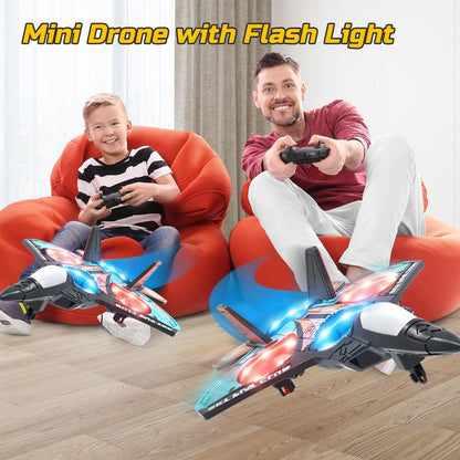 Foam RC Plane Drone for Kids, Remote Control Airplane Fighter Jet with LED Light, Auto Hover, 360°Flip, 2 Batteries (16 Mins Flight), Easy-to-Fly Helicopter Toy for Beginners
